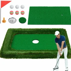 Tangkula Floating Golf Green for Pool, Floating Chipping Green Includes Golf Hitting Mat