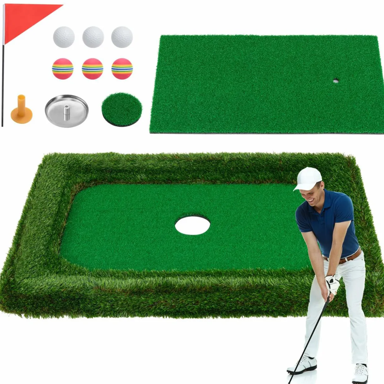 Tangkula Floating Golf Green for Pool, Floating Chipping Green Includes Golf Hitting Mat