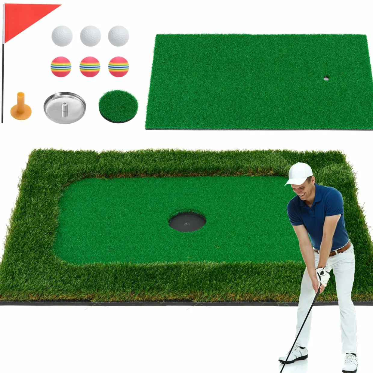 Tangkula Floating Golf Green for Pool, Floating Chipping Green Includes Golf Hitting Mat
