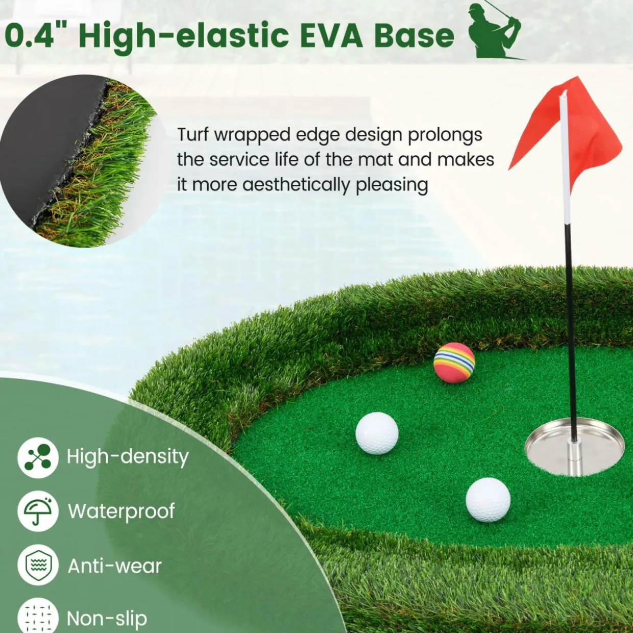 Tangkula Floating Golf Green for Pool, Floating Chipping Green Includes Golf Hitting Mat