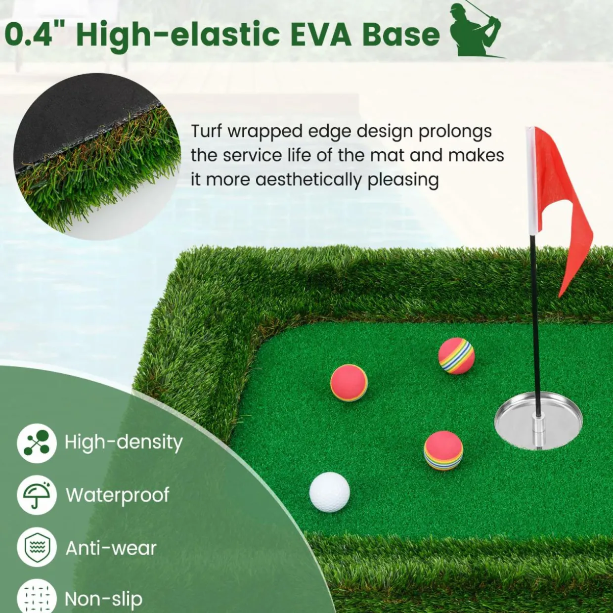 Tangkula Floating Golf Green for Pool, Floating Chipping Green Includes Golf Hitting Mat