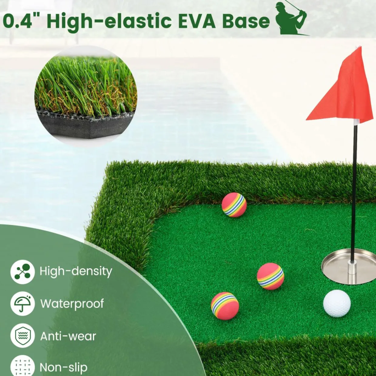 Tangkula Floating Golf Green for Pool, Floating Chipping Green Includes Golf Hitting Mat