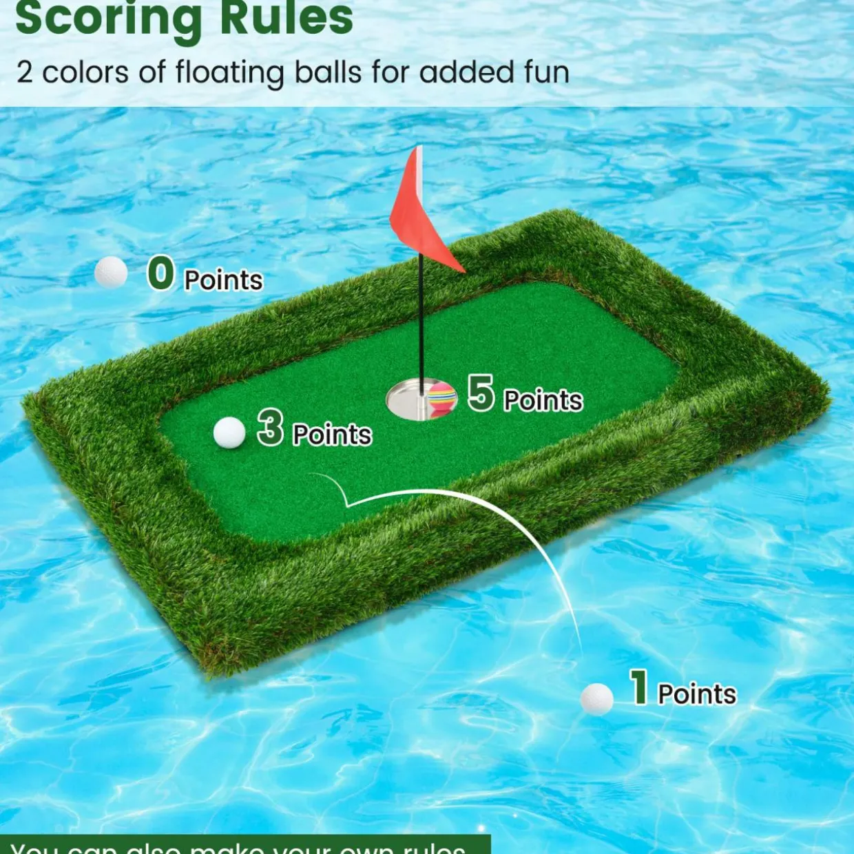 Tangkula Floating Golf Green for Pool, Floating Chipping Green Includes Golf Hitting Mat