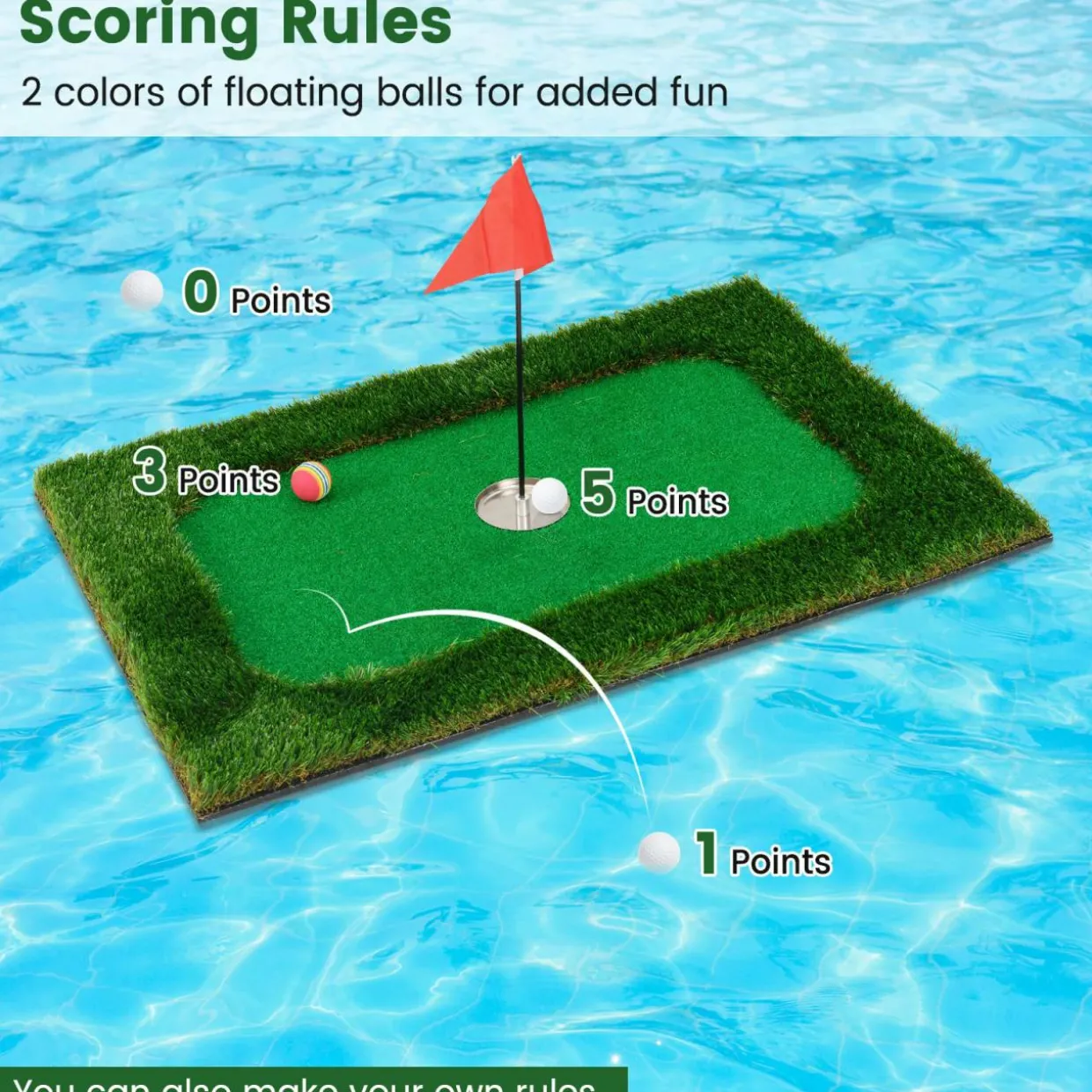 Tangkula Floating Golf Green for Pool, Floating Chipping Green Includes Golf Hitting Mat