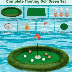 Tangkula Floating Golf Green for Pool, Floating Chipping Green Includes Golf Hitting Mat