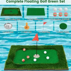 Tangkula Floating Golf Green for Pool, Floating Chipping Green Includes Golf Hitting Mat