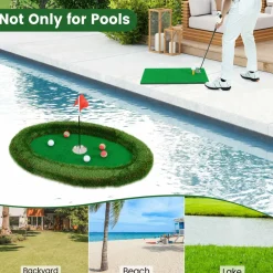 Tangkula Floating Golf Green for Pool, Floating Chipping Green Includes Golf Hitting Mat