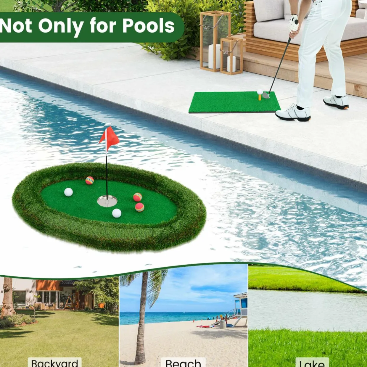 Tangkula Floating Golf Green for Pool, Floating Chipping Green Includes Golf Hitting Mat
