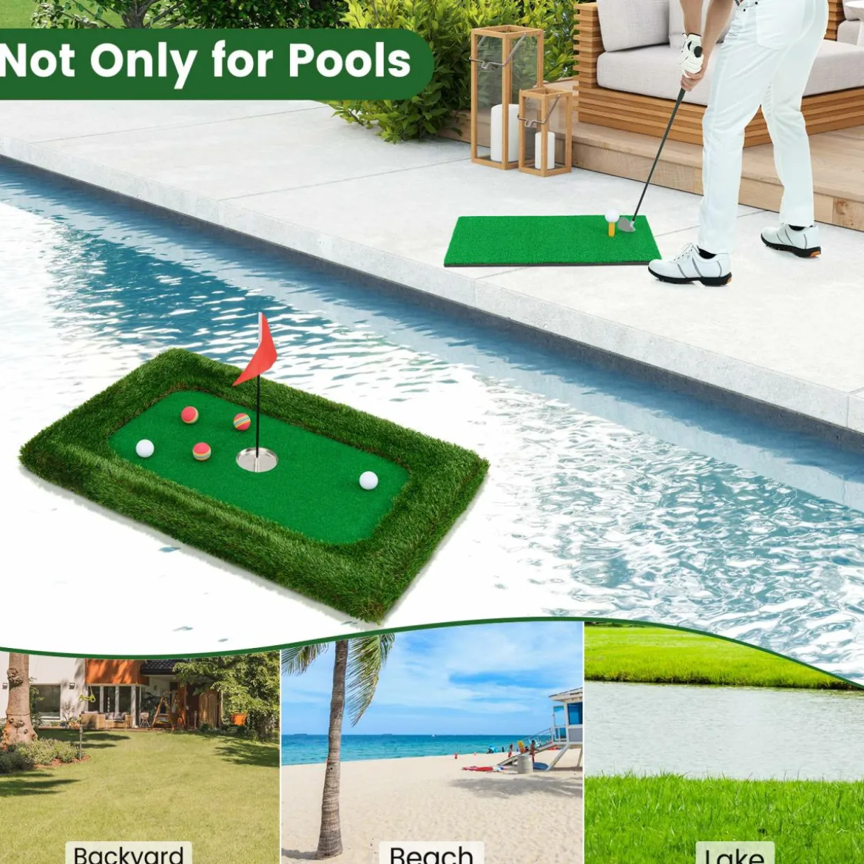 Tangkula Floating Golf Green for Pool, Floating Chipping Green Includes Golf Hitting Mat