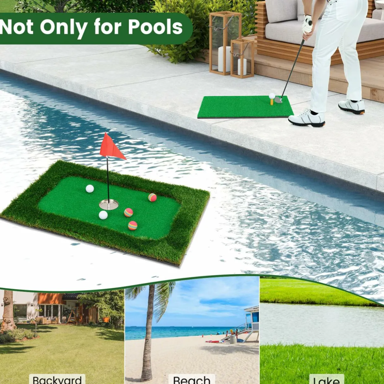 Tangkula Floating Golf Green for Pool, Floating Chipping Green Includes Golf Hitting Mat