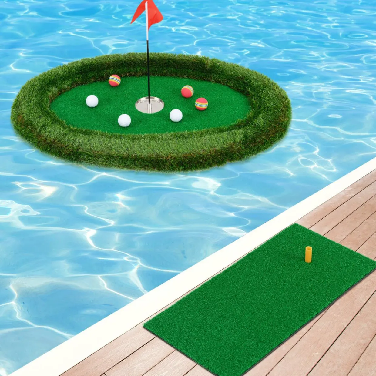Tangkula Floating Golf Green for Pool, Floating Chipping Green Includes Golf Hitting Mat