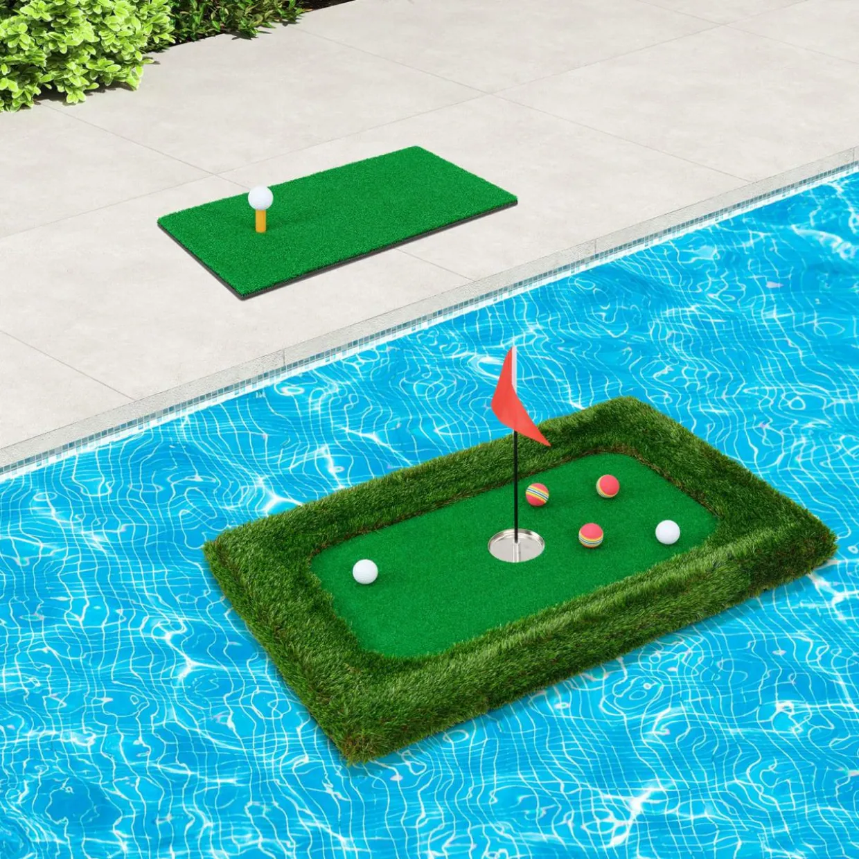 Tangkula Floating Golf Green for Pool, Floating Chipping Green Includes Golf Hitting Mat