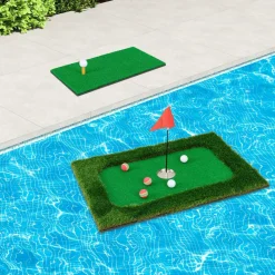 Tangkula Floating Golf Green for Pool, Floating Chipping Green Includes Golf Hitting Mat