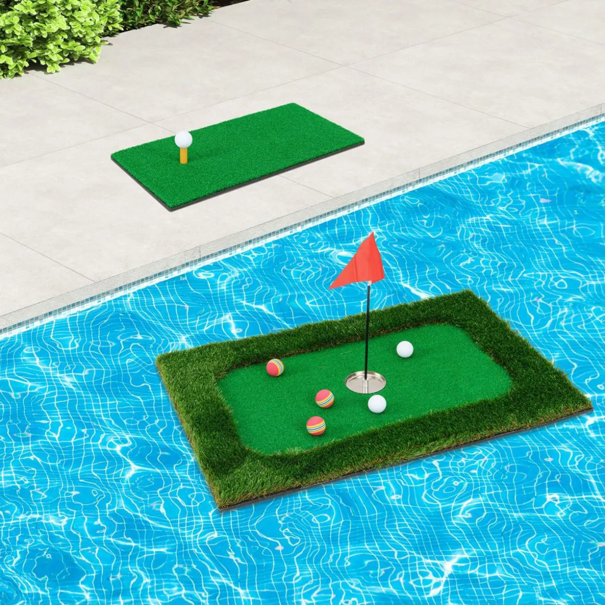 Tangkula Floating Golf Green for Pool, Floating Chipping Green Includes Golf Hitting Mat