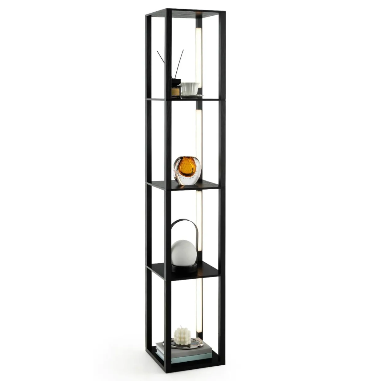 Tangkula Floor Lamp with Shelves, 64 Inches Modern Shelf Floor Lamp with 3-Level Dimmable LED Bulbs and Rotatable LED Poles