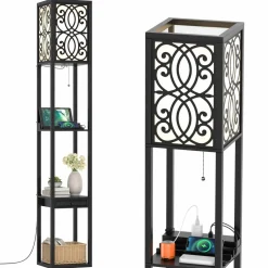 Tangkula Floor Lamp with Shelves and Drawer