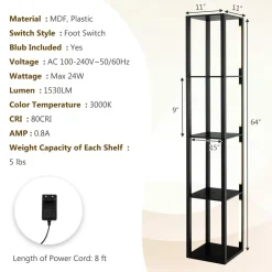 Tangkula Floor Lamp with Shelves, 64 Inches Modern Shelf Floor Lamp with 3-Level Dimmable LED Bulbs and Rotatable LED Poles