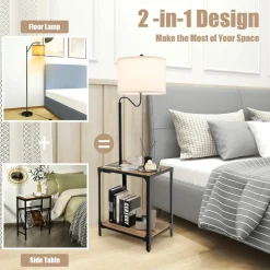 Tangkula Floor Lamp with End Table and USB Charging Ports