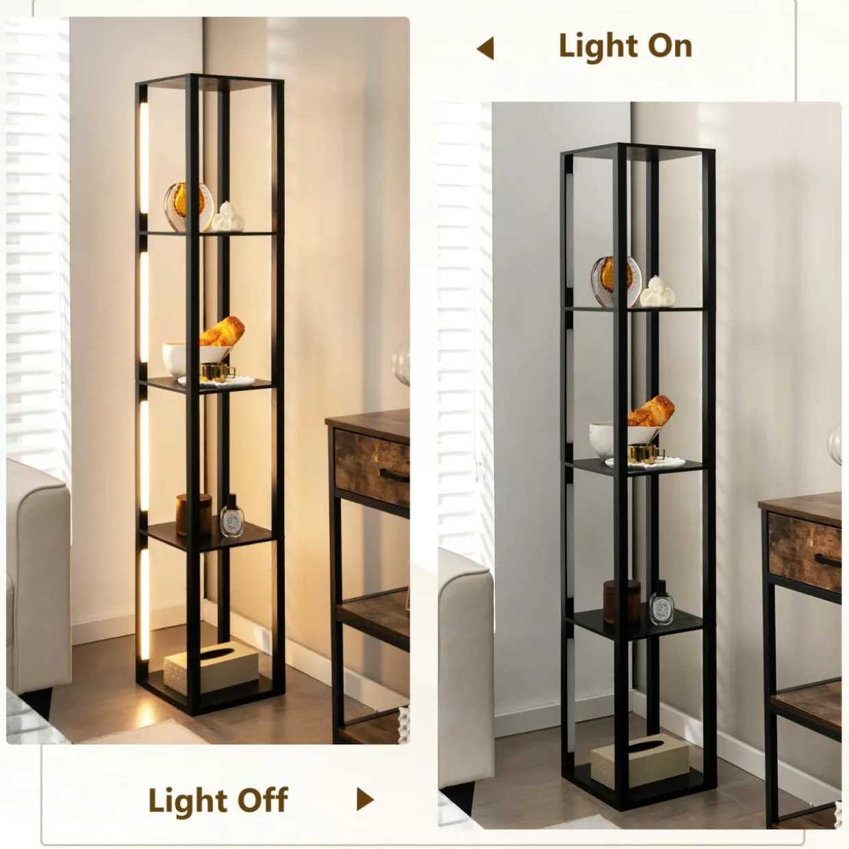 Tangkula Floor Lamp with Shelves, 64 Inches Modern Shelf Floor Lamp with 3-Level Dimmable LED Bulbs and Rotatable LED Poles