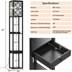 Tangkula Floor Lamp with Shelves and Drawer