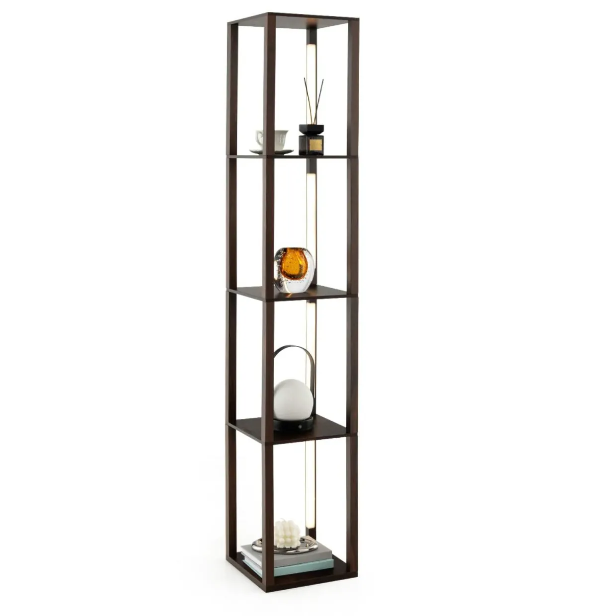 Tangkula Floor Lamp with Shelves, 64 Inches Modern Shelf Floor Lamp with 3-Level Dimmable LED Bulbs and Rotatable LED Poles