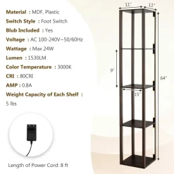 Tangkula Floor Lamp with Shelves, 64 Inches Modern Shelf Floor Lamp with 3-Level Dimmable LED Bulbs and Rotatable LED Poles