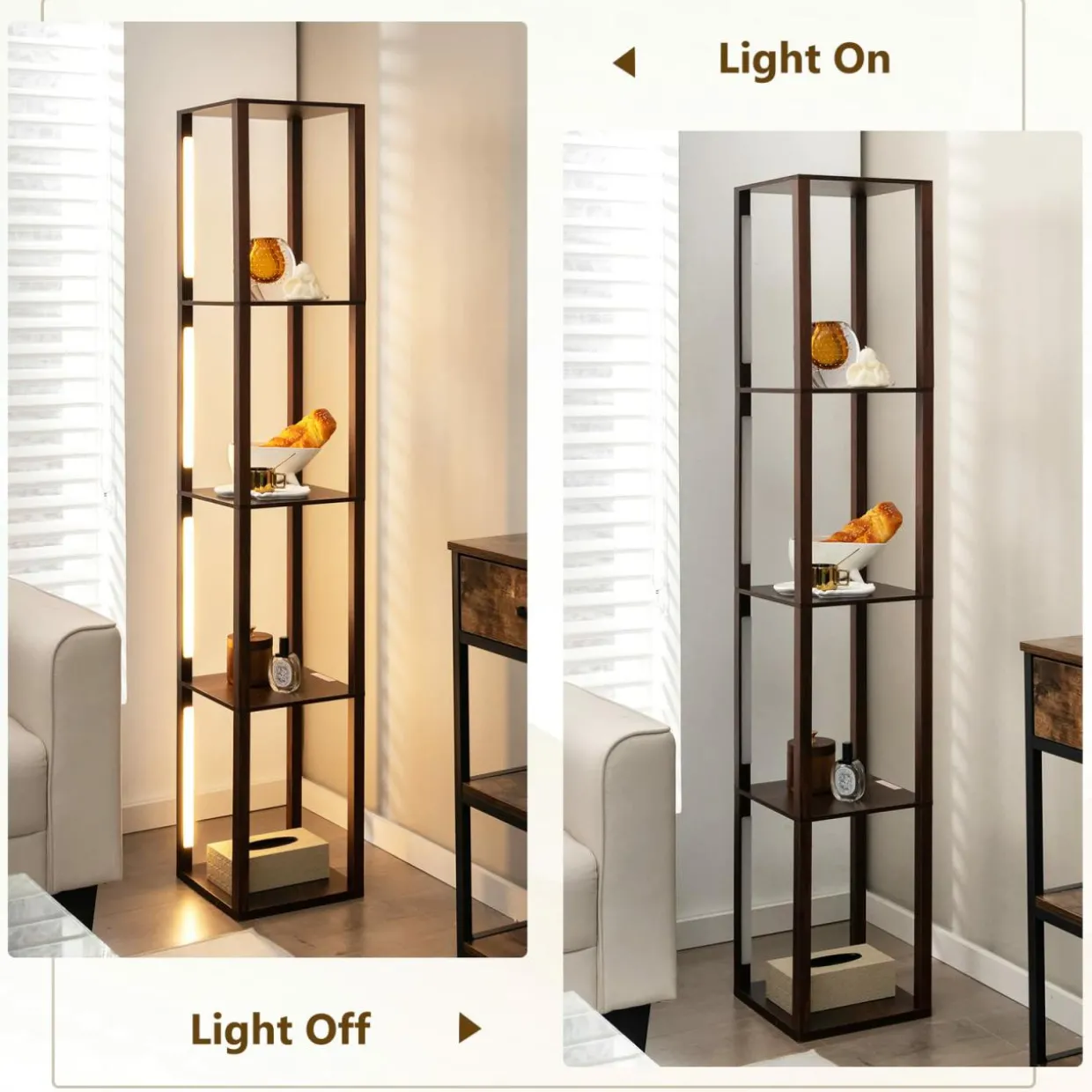 Tangkula Floor Lamp with Shelves, 64 Inches Modern Shelf Floor Lamp with 3-Level Dimmable LED Bulbs and Rotatable LED Poles