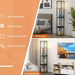 Tangkula Floor Lamp with Shelves and Drawer
