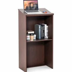 Tangkula Floor Standing Podium, Wooden Speaking Lectern with Adjustable Shelf