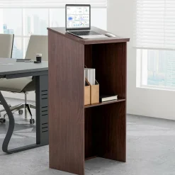 Tangkula Floor Standing Podium, Wooden Speaking Lectern with Adjustable Shelf