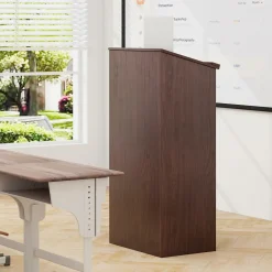 Tangkula Floor Standing Podium, Wooden Speaking Lectern with Adjustable Shelf