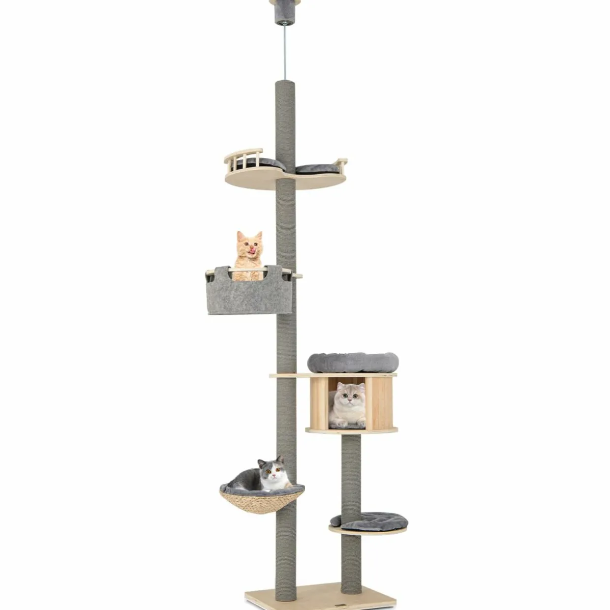 Tangkula Floor to Ceiling Cat Tree, 5 Tier Tall Cat Tower with Adjustable Height (100-110 Inch) for Large Cats