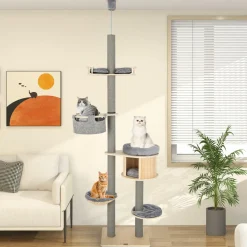Tangkula Floor to Ceiling Cat Tree, 5 Tier Tall Cat Tower with Adjustable Height (100-110 Inch) for Large Cats