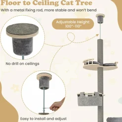 Tangkula Floor to Ceiling Cat Tree, 5 Tier Tall Cat Tower with Adjustable Height (100-110 Inch) for Large Cats