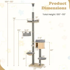 Tangkula Floor to Ceiling Cat Tree, 5 Tier Tall Cat Tower with Adjustable Height (100-110 Inch) for Large Cats