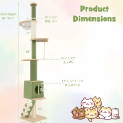 Tangkula Floor to Ceiling Cat Tree, 5 Tier Tall Cat Tower with 86
