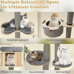 Tangkula Floor to Ceiling Cat Tree, 5 Tier Tall Cat Tower with Adjustable Height (100-110 Inch) for Large Cats