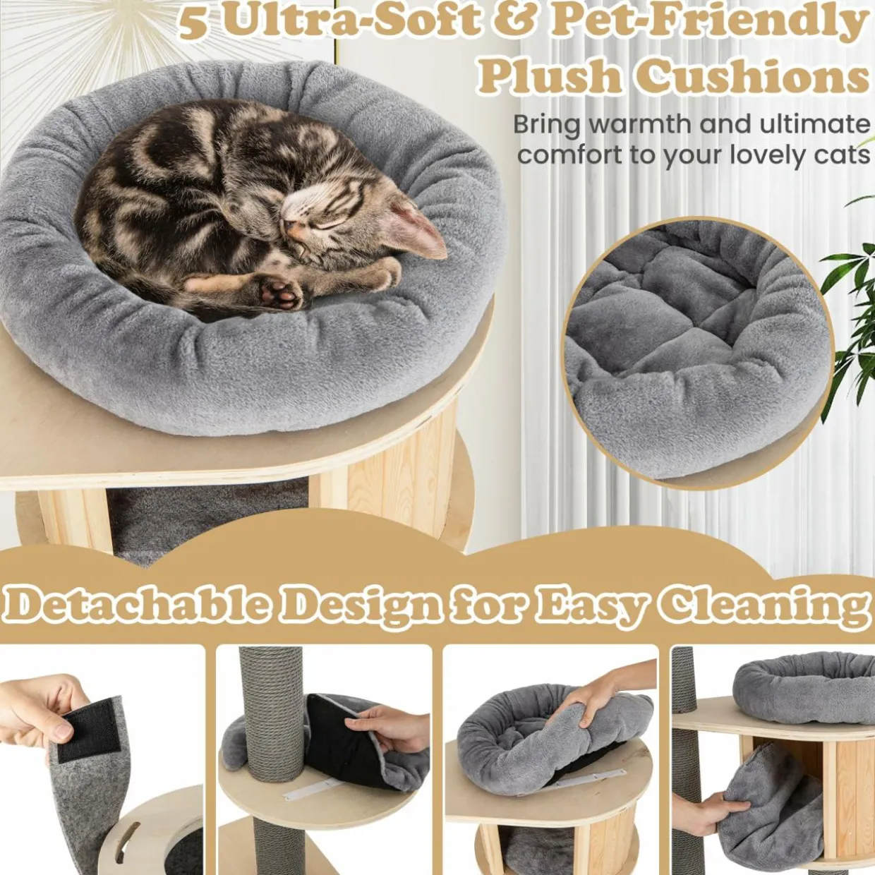 Tangkula Floor to Ceiling Cat Tree, 5 Tier Tall Cat Tower with Adjustable Height (100-110 Inch) for Large Cats