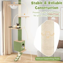Tangkula Floor to Ceiling Cat Tree, 5 Tier Tall Cat Tower with 86