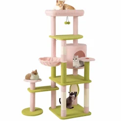 Tangkula Flower Cat Tree, 58 Inch Tall Cat Tower with Plush Padded Top Perch