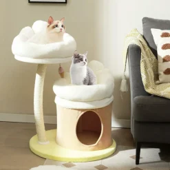 Tangkula Flower Cat Tree, 33 Inch Cute Cat Tower with Sisal Scratching Post, Washable Padded Top Perch