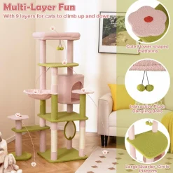 Tangkula Flower Cat Tree, 58 Inch Tall Cat Tower with Plush Padded Top Perch
