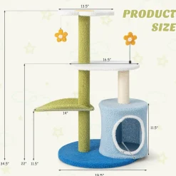 Tangkula Flower Cat Tree for Indoor Cats (Green & Blue)