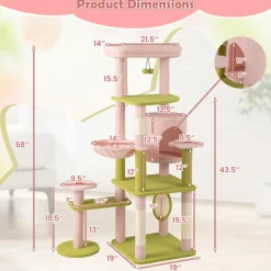 Tangkula Flower Cat Tree, 58 Inch Tall Cat Tower with Plush Padded Top Perch
