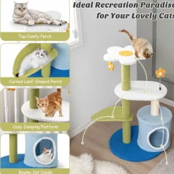 Tangkula Flower Cat Tree for Indoor Cats (Green & Blue)