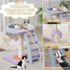 Tangkula Flower Cat Tree, Cute Cat Tower (Purple & Blue)