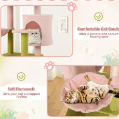 Tangkula Flower Cat Tree, 58 Inch Tall Cat Tower with Plush Padded Top Perch