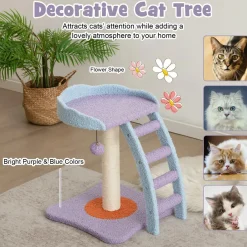 Tangkula Flower Cat Tree, Cute Cat Tower (Purple & Blue)