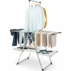 Tangkula Foldable Clothes Drying Rack, 2-Tier Laundry Drying Rack w/Tall Hanging Bar