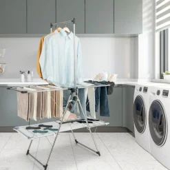 Tangkula Foldable Clothes Drying Rack, 2-Tier Laundry Drying Rack w/Tall Hanging Bar